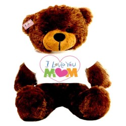 2 feet brown teddy bear wearing I Love You Mom T-shirt